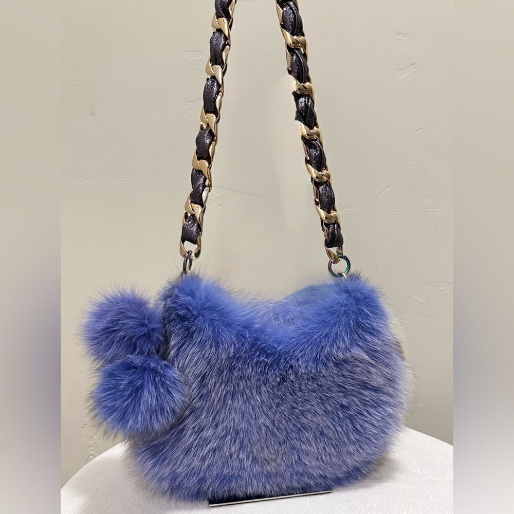 Stunning Luxury Real Fox Fur Handcrafted Half-moon Shoulder Bag, Crossbody